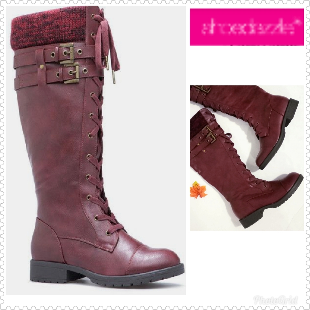 Shoedazzle Desby burgundy lace up Boots Sz 8